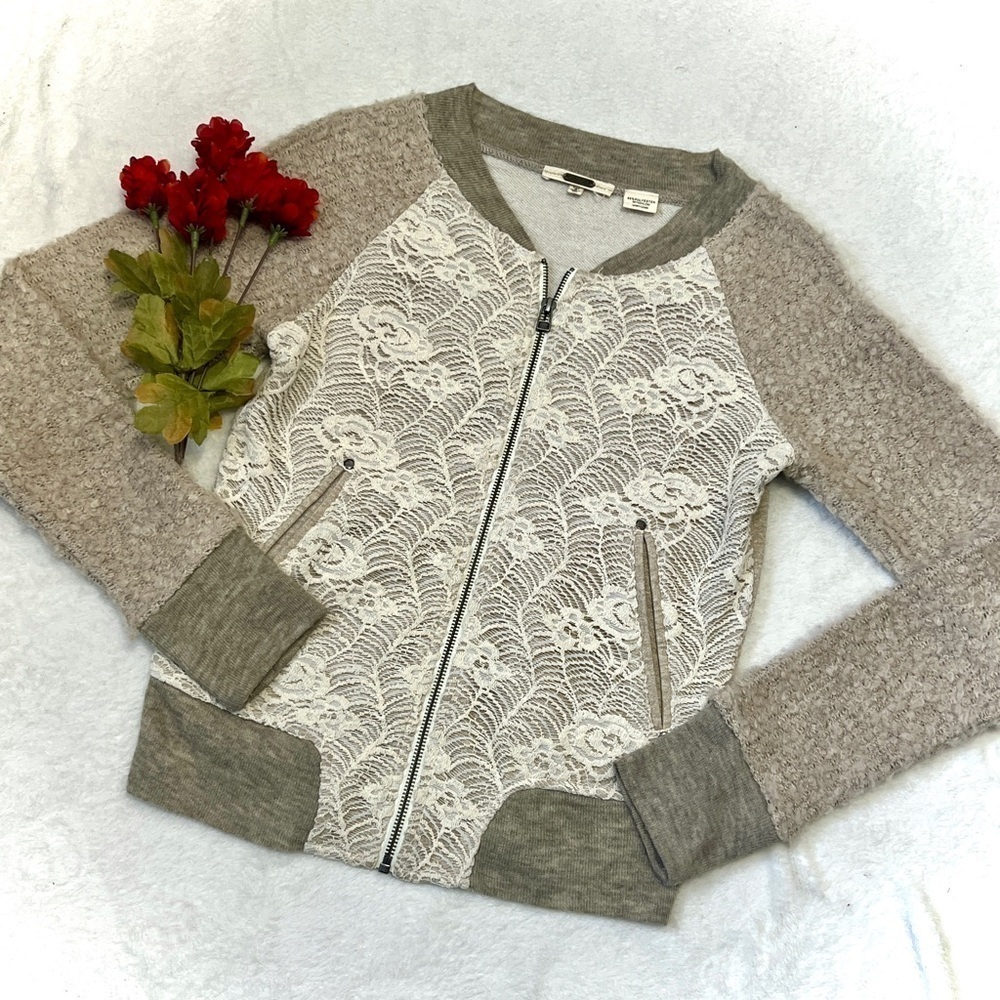 Miss Me Boucle & Lace Wool Blend Bomber Jacket - Small